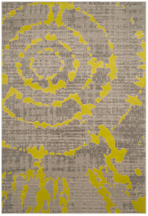 Safavieh Porcello Contemporary Area Rug - Elegant Light Grey With Yellow Abstract Design For Modern Spaces Light Grey ,Green Polypropylene Pile Prl7735g-4