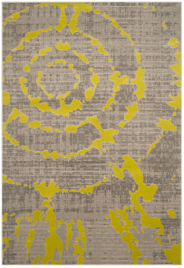 Safavieh Porcello Contemporary Area Rug - Elegant Light Grey With Yellow Abstract Design For Modern Spaces Light Grey ,Green Polypropylene Pile Prl7735g-4