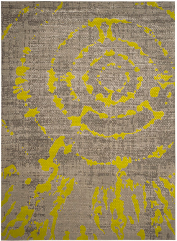 Safavieh Porcello Contemporary Area Rug - Elegant Light Grey With Yellow Abstract Design For Modern Spaces Light Grey ,Green Polypropylene Pile Prl7735g-4