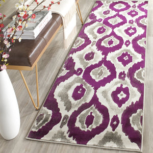 Safavieh Porcello Contemporary Area Rug Runner - Elegant Turkish Craftsmanship For Stylish Hallways & Corridors Ivory ,Purple Polypropylene Pile Prl7736b-27