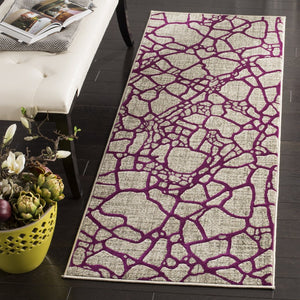 Safavieh Porcello Contemporary Runner Rug - Elegant Abstract Design In Sophisticated Colors For Any Space Light Grey ,Purple Polypropylene Pile Prl7737b-27