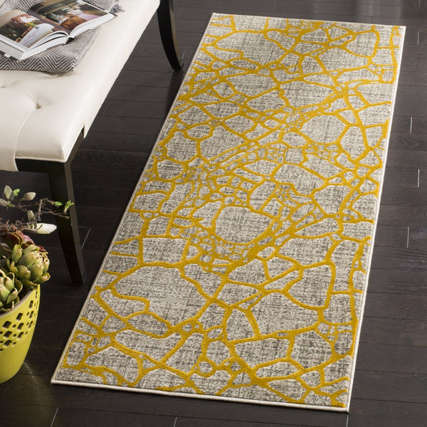 Safavieh Porcello Contemporary Runner Rug - Elegant Abstract Design In Sophisticated Colors For Any Space Light Grey ,Yellow Polypropylene Pile Prl7737c-27