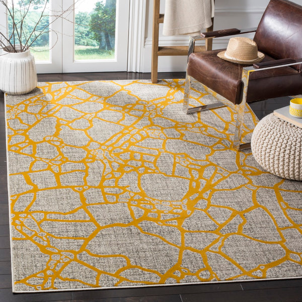 Safavieh Porcello Contemporary Area Rug In Elegant Purple And Grey - Modern Design For Any Room Decor Light Grey ,Yellow Polypropylene Pile Prl7737c-4