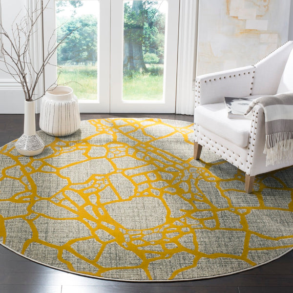 Safavieh Porcello Contemporary Area Rug In Elegant Purple And Grey - Modern Design For Any Room Decor Light Grey ,Yellow Polypropylene Pile Prl7737c-4