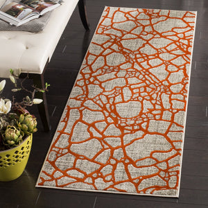 Safavieh Porcello Contemporary Runner Rug - Elegant Abstract Design In Sophisticated Colors For Any Space Light Grey ,Orange Polypropylene Pile Prl7737f-27