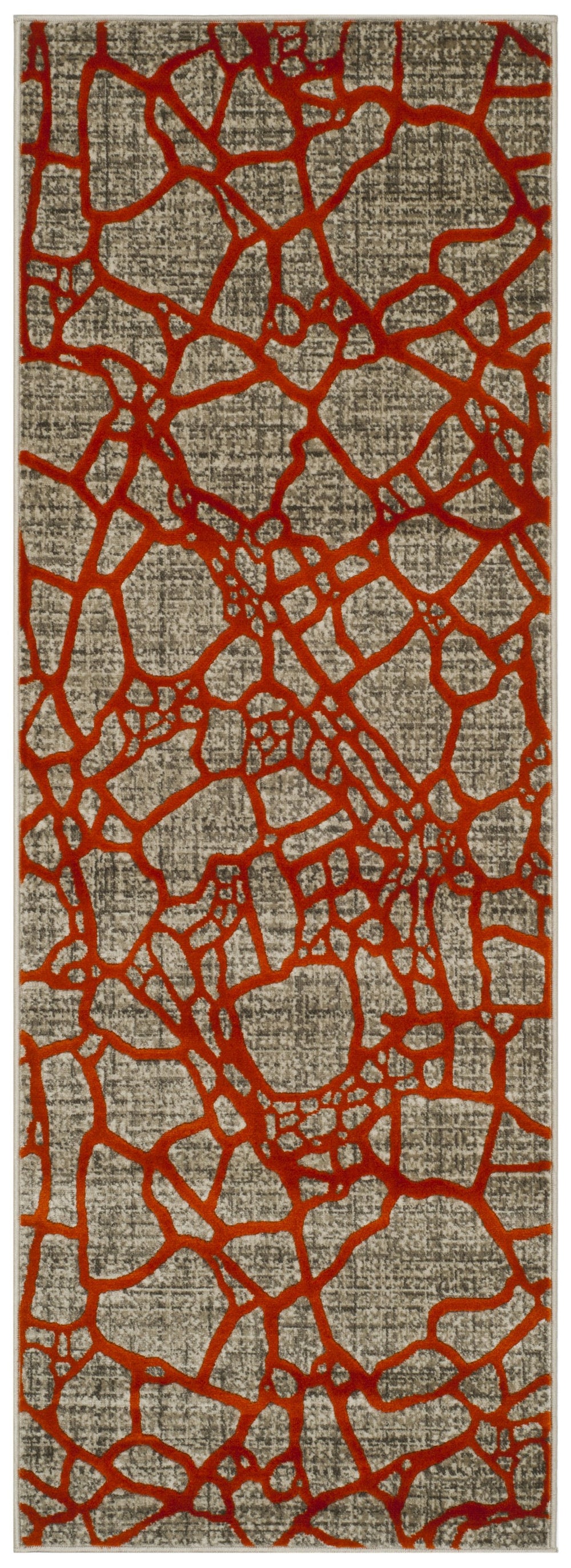 Safavieh Porcello Contemporary Runner Rug - Elegant Abstract Design In Sophisticated Colors For Any Space Light Grey ,Orange Polypropylene Pile Prl7737f-27