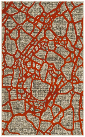 Safavieh Porcello Contemporary Runner Rug - Elegant Abstract Design In Sophisticated Colors For Any Space Light Grey ,Orange Polypropylene Pile Prl7737f-3
