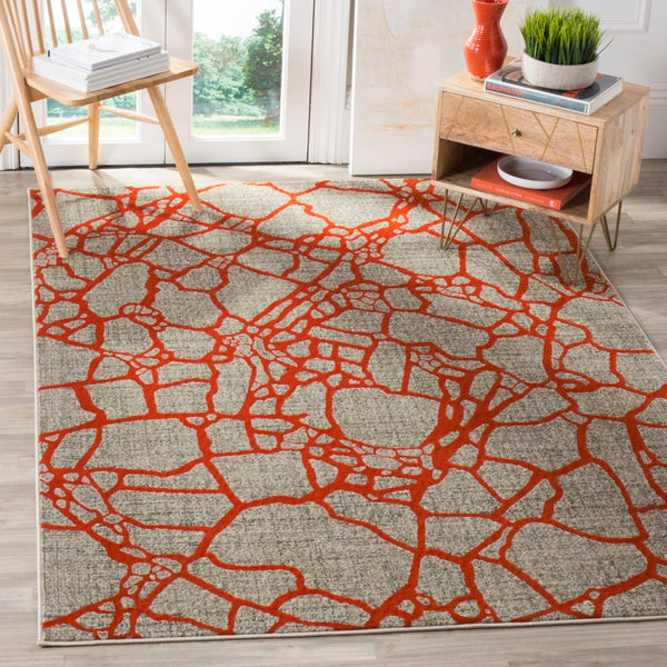 Safavieh Porcello Contemporary Area Rug In Elegant Purple And Grey - Modern Design For Any Room Decor Light Grey ,Orange Polypropylene Pile Prl7737f-4