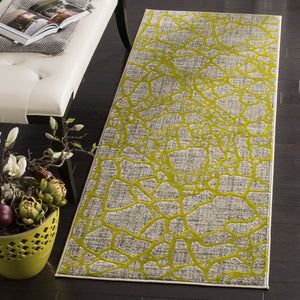 Safavieh Porcello Contemporary Runner Rug - Elegant Abstract Design In Sophisticated Colors For Any Space Light Grey ,Green Polypropylene Pile Prl7737g-27