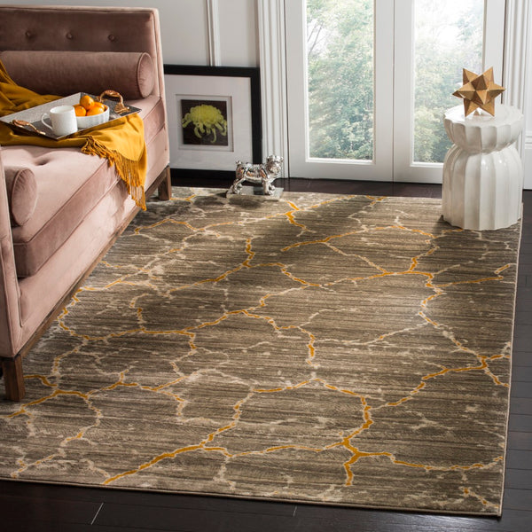 Safavieh Porcello Stunning Geometric Trellis Area Rug - Modern Design With Stain Resistance & Comfort Dark Grey ,Yellow Polypropylene Pile Prl7738c-4
