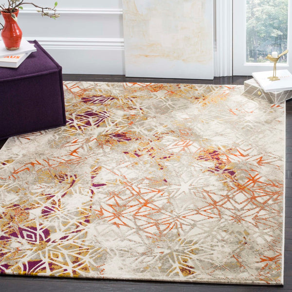Safavieh Porcello Contemporary Area Rug With Abstract Design - Durable, Stylish, Perfect For Modern Interiors Grey ,Purple Polypropylene Pile Prl7740b-3