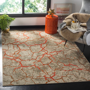 Safavieh Porcello Contemporary Area Rug - Durable Turkish Design With Abstract Pattern For Modern Spaces Grey ,Orange Polypropylene Pile Prl7742f-3