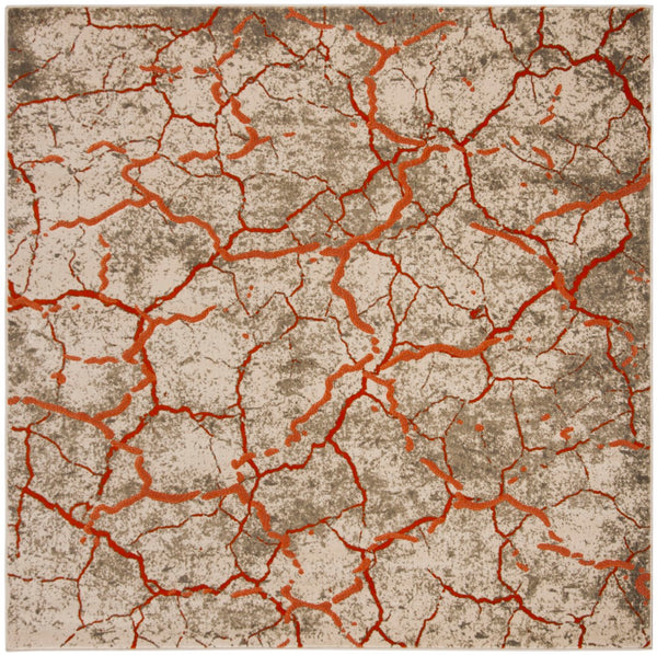 Safavieh Porcello Contemporary Area Rug - Durable Turkish Design With Abstract Pattern For Modern Spaces Grey ,Orange Polypropylene Pile Prl7742f-3