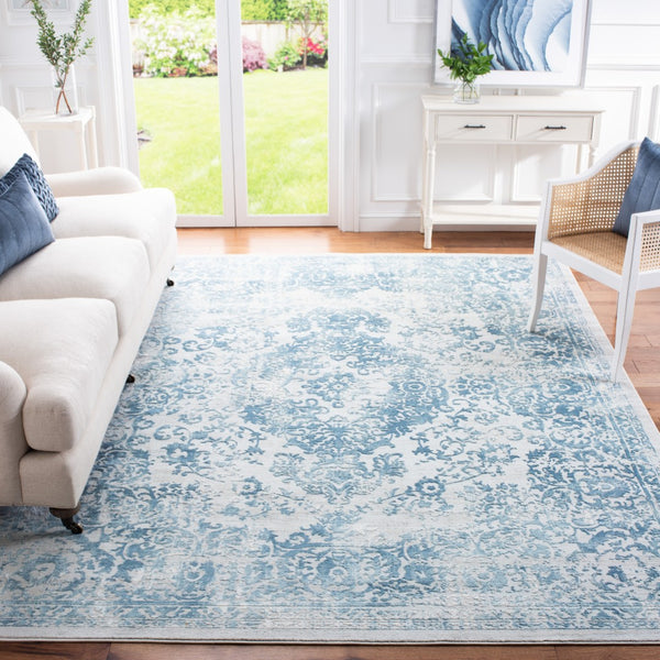 Safavieh Princeton Elegant Area Rug With Luxurious Comfort And Timeless Floral Design For Any Room Decor Blue ,Beige 65% Polyester Pile 12% Cotton 10% Viscose 9.5 % Warp Yarn 3.5%Latex Prn713m-4