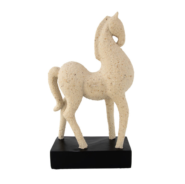 Zeugma Proud Horse Sand Finish Figurine With Black Base - Stunning 11" Resin Decor For Horse Lovers!   Cf1220446