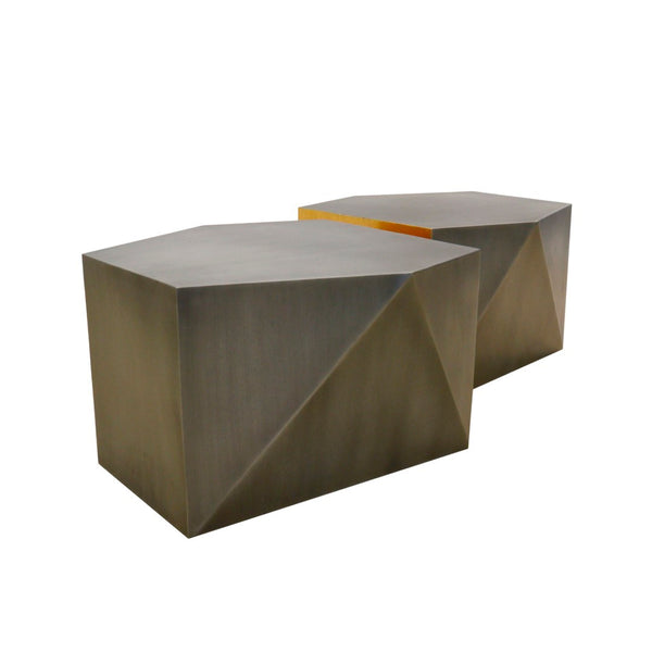 Pasargad Home Urban Chiz Style Coffee Table Set - Luxurious Geometric Design With Gold Accents Grey Iron Prr-0837