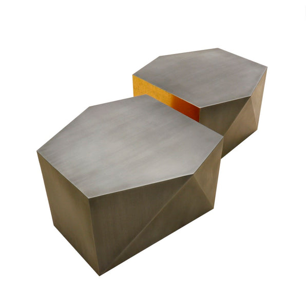 Pasargad Home Urban Chiz Style Coffee Table Set - Luxurious Geometric Design With Gold Accents Grey Iron Prr-0837