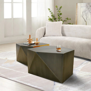 Pasargad Home Urban Chiz Style Coffee Table Set - Luxurious Geometric Design With Gold Accents Grey Iron Prr-0837