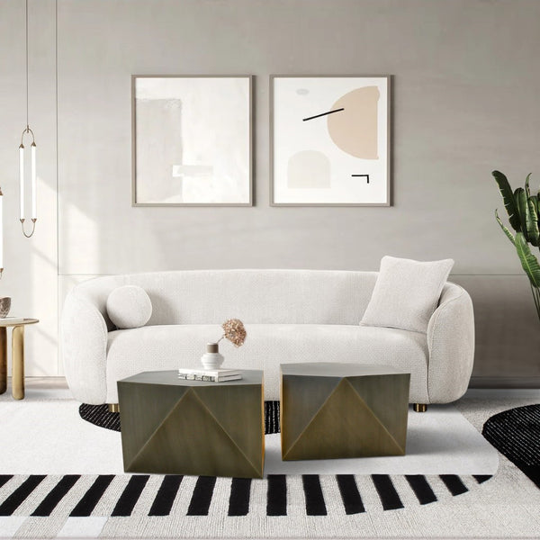 Pasargad Home Urban Chiz Style Coffee Table Set - Luxurious Geometric Design With Gold Accents Grey Iron Prr-0837
