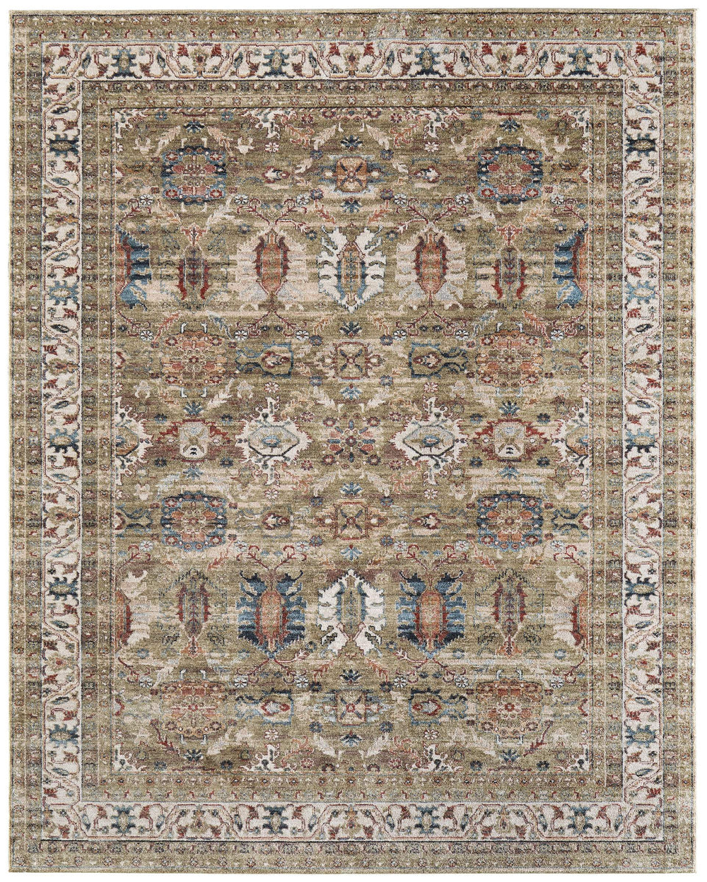 Feizy Rugs Pearson Persian Inspired Power Loomed Polyester Area Rug for Living and Dining Rooms Green/Ivory/Blue 5' x 7'6" PRS39SJFGRN000E70