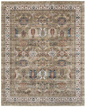 Feizy Rugs Pearson Persian Inspired Power Loomed Polyester Area Rug for Living and Dining Rooms Green/Ivory/Blue 5' x 7'6" PRS39SJFGRN000E70