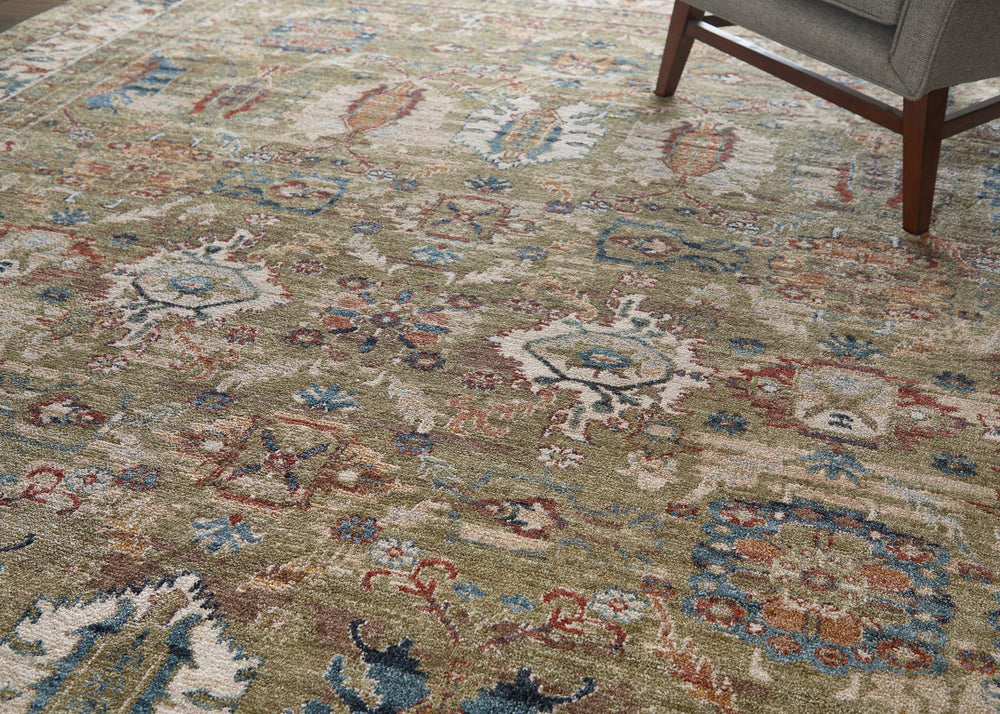 Feizy Rugs Pearson Persian Inspired Power Loomed Polyester Area Rug for Living and Dining Rooms Green/Ivory/Blue 5' x 7'6" PRS39SJFGRN000E70