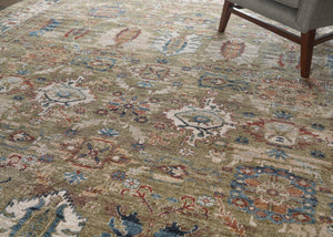 Feizy Rugs Pearson Persian Inspired Power Loomed Polyester Area Rug for Living and Dining Rooms Green/Ivory/Blue 5' x 7'6" PRS39SJFGRN000E70
