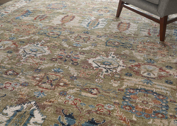 Feizy Rugs Pearson Persian Inspired Power Loomed Polyester Area Rug for Living and Dining Rooms Green/Ivory/Blue 5' x 7'6" PRS39SJFGRN000E70
