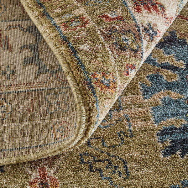 Feizy Rugs Pearson Persian Inspired Power Loomed Polyester Area Rug for Living and Dining Rooms Green/Ivory/Blue 5' x 7'6" PRS39SJFGRN000E70