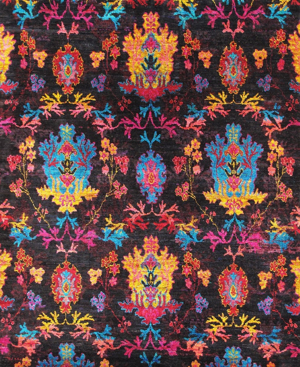 Pasargad Ikat Collection Hand-knotted Sari Silk Area Rug - Vibrant 6' 7" X 7' 11" Statement Piece   Pslk-27 7x8
