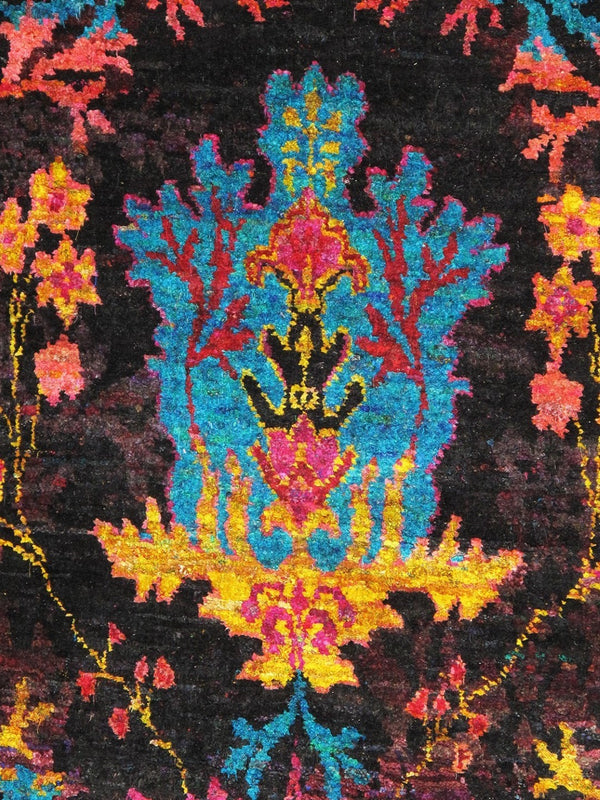 Pasargad Ikat Collection Hand-knotted Sari Silk Area Rug - Vibrant 6' 7" X 7' 11" Statement Piece   Pslk-27 7x8