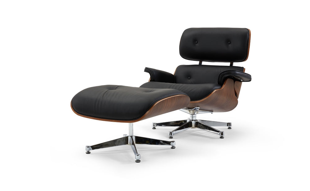 Pasargad Home Portfino Leather Lounge Chair & Ottoman - Timeless Elegance In Black Or White Black Leather Pt-t066f Blk