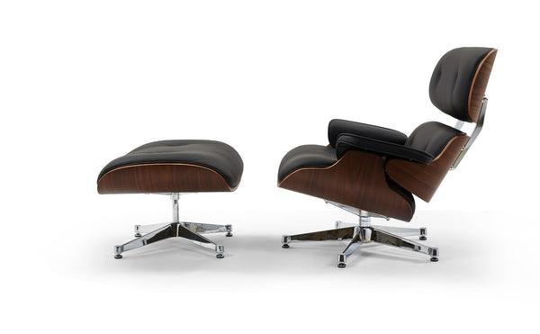 Pasargad Home Portfino Leather Lounge Chair & Ottoman - Timeless Elegance In Black Or White Black Leather Pt-t066f Blk