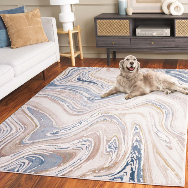 Safavieh Prestige Elegant Area Rug With Captivating Marbled Design For Contemporary Living Spaces And Comfort Beige ,Blue 75%Pp_25%Pes Pte108b-7