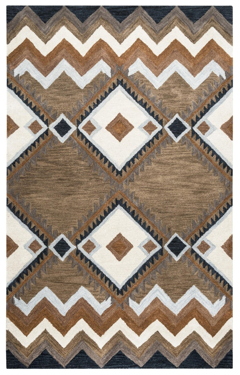 Alora Decor Pueblo Hand-Tufted Wool Rug With Rustic Diamond Pattern In Earthy Blues, Browns, Tan & Black — Durable 8' x 10' PUEPU100300120810