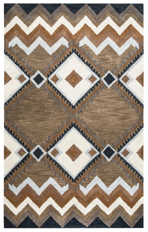 Alora Decor Pueblo Hand-Tufted Wool Rug With Rustic Diamond Pattern In Earthy Blues, Browns, Tan & Black — Durable 8' x 10' PUEPU100300120810