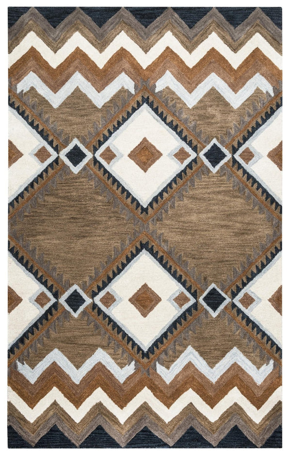 Alora Decor Pueblo Hand-Tufted Wool Rug With Rustic Diamond Pattern In Earthy Blues, Browns, Tan & Black — Durable 8' x 10' PUEPU100300120810