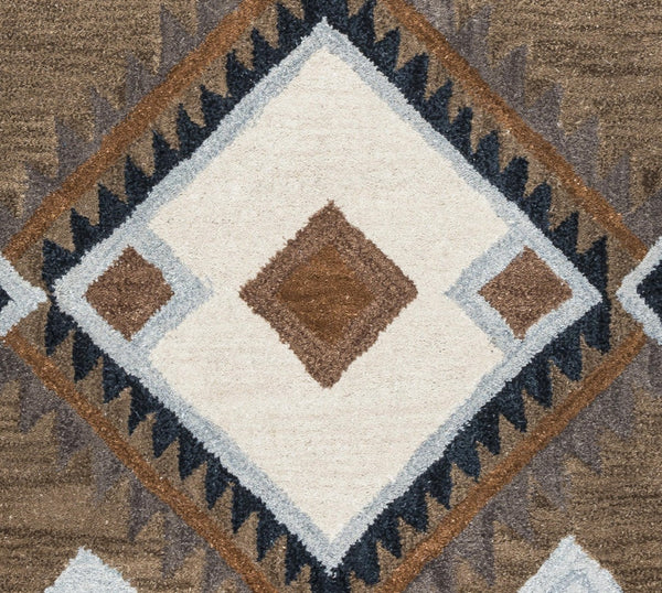 Alora Decor Pueblo Hand-Tufted Wool Rug With Rustic Diamond Pattern In Earthy Blues, Browns, Tan & Black — Durable 8' x 10' PUEPU100300120810
