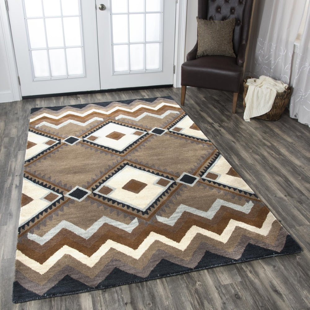 Alora Decor Pueblo Hand‑Tufted Wool Runner Rug 2'6"X8' Rustic Diamond Motif In Blue Brown Tan Black — Durable Cozy PUEPU100300122608