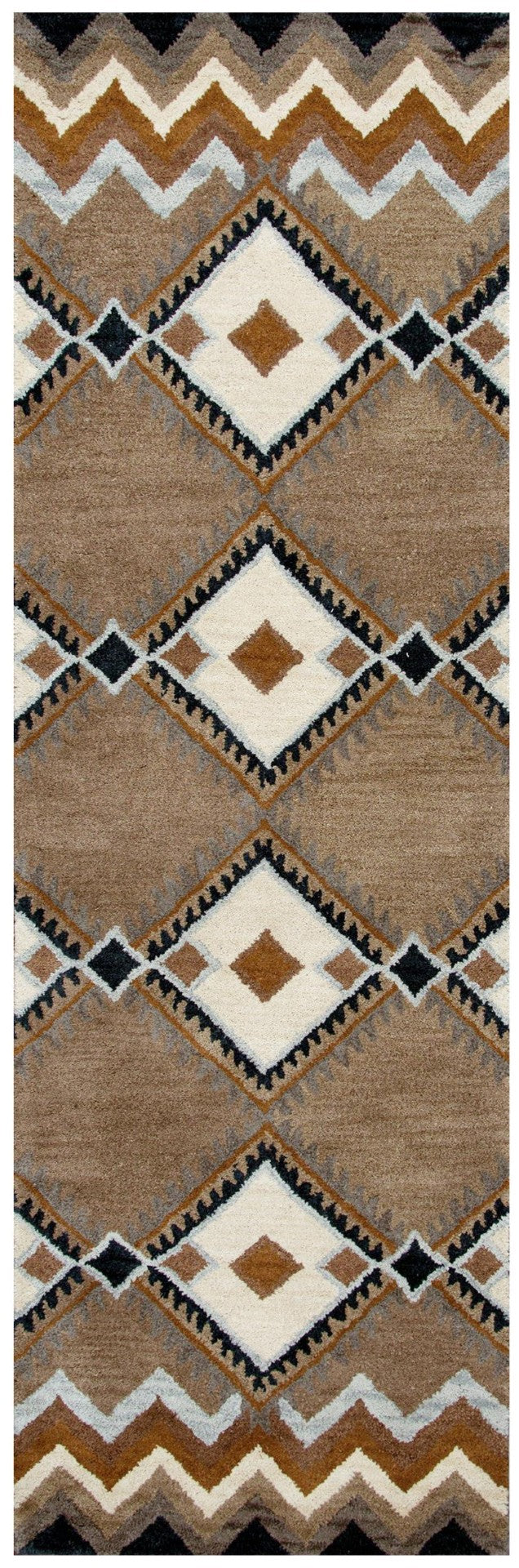 Alora Decor Pueblo Hand‑Tufted Wool Runner Rug 2'6"X8' Rustic Diamond Motif In Blue Brown Tan Black — Durable Cozy PUEPU100300122608