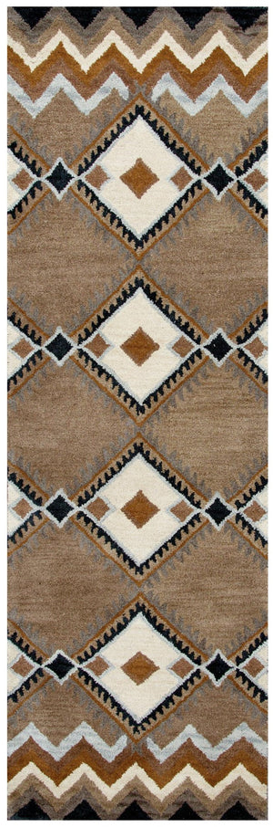 Alora Decor Pueblo Hand‑Tufted Wool Runner Rug 2'6"X8' Rustic Diamond Motif In Blue Brown Tan Black — Durable Cozy PUEPU100300122608