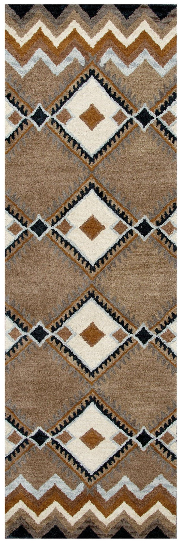 Alora Decor Pueblo Hand‑Tufted Wool Runner Rug 2'6"X8' Rustic Diamond Motif In Blue Brown Tan Black — Durable Cozy PUEPU100300122608