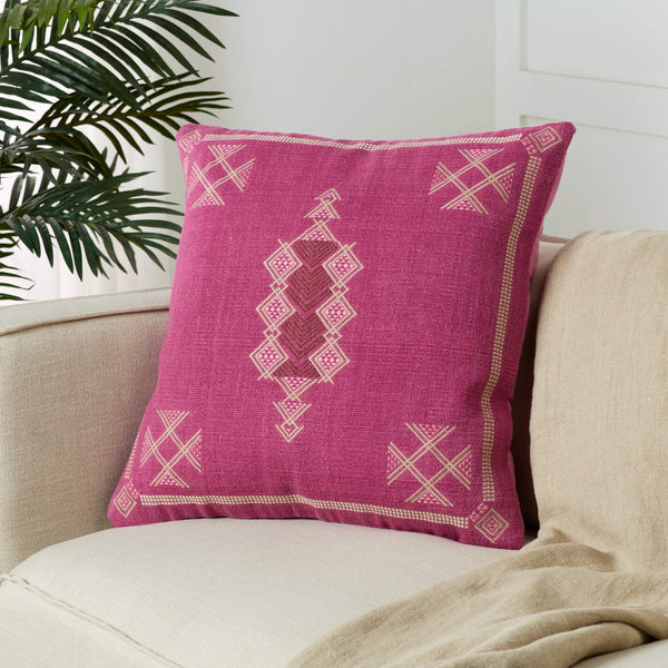 Jaipur Living Jaipur Living Shazi Tribal Embroidered Cotton Throw Pillow Cover Boho Accent Magenta PLC102582