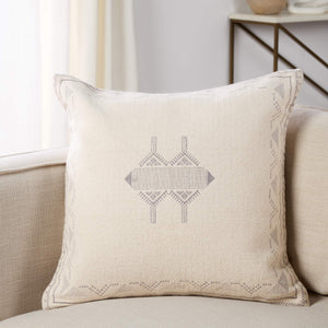 Jaipur Living Jaipur Living Ianira Cotton Throw Pillow Moroccan Medallion Tribal Embroidery Cream Silver Poly Fill PLW103985
