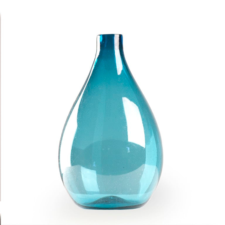 Zentique Poseidon Sculptural Glass Vase – Tall Glossy Coastal Accent, Statement Mantel or Dining Centerpiece Blue PV001 M Blue