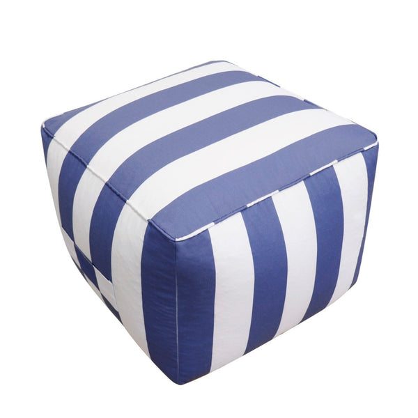 Pasargad Galaxy Collection Striped Pouf In White/Blue – Stylish, Durable Seating For Any Space White Polyester Ptpf-425