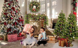 English Elm Pre-Lit Holiday Decor 4 Piece Set with Warm LED Lights Entrance Trees Garland Wreath PX283311AAF