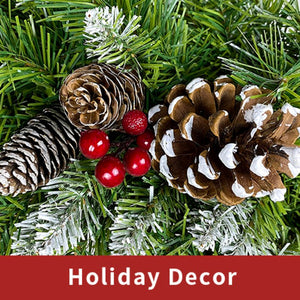 English Elm Pre-Lit Holiday Decor 4 Piece Set with Warm LED Lights Entrance Trees Garland Wreath PX283311AAF