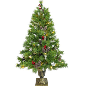 English Elm Pre-Lit Holiday Decor 4 Piece Set with Warm LED Lights Entrance Trees Garland Wreath PX283311AAF