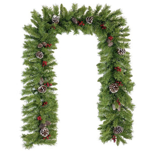 English Elm Pre-Lit Holiday Decor 4 Piece Set with Warm LED Lights Entrance Trees Garland Wreath PX283311AAF